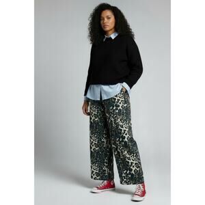 Plus Size Leopard Print Baggy Wide Leg Jeans - Trendy Streetwear OS